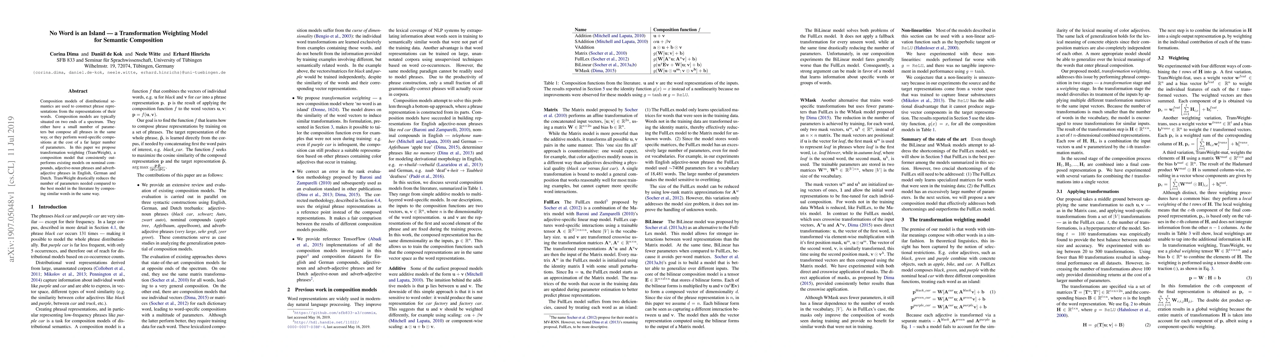 Thumbnail for No Word is an Island -- A Transformation Weighting Model for Semantic
  Composition