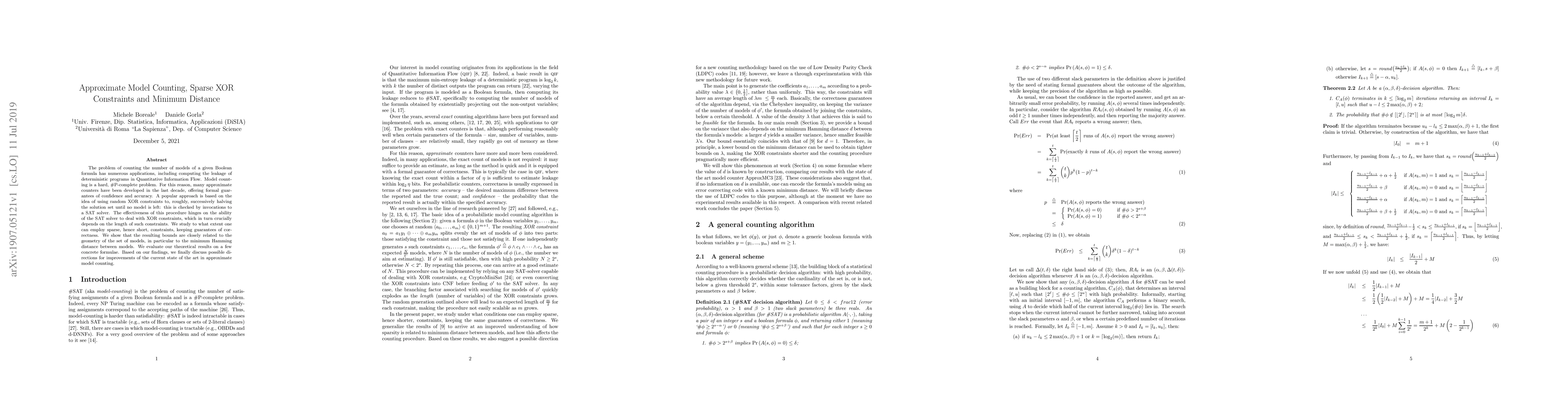 Thumbnail for Approximate Model Counting, Sparse XOR Constraints and Minimum Distance