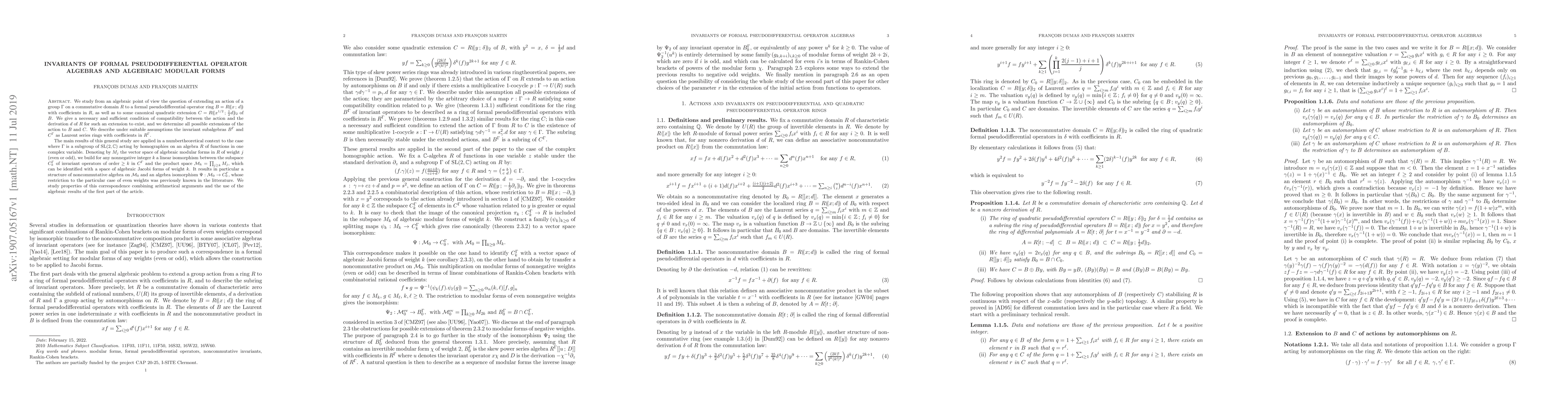 Thumbnail for Invariants of formal pseudodifferential operator algebras and algebraic
  modular forms