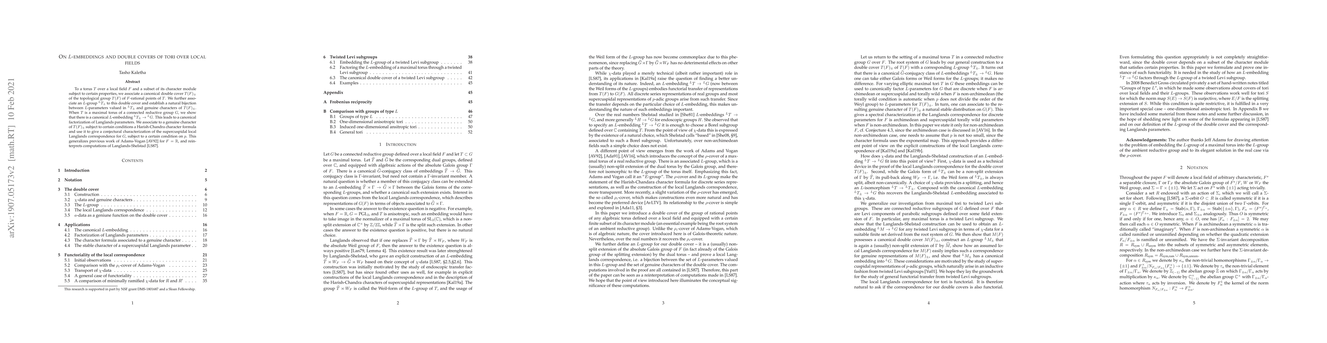 Thumbnail for On L-embeddings and double covers of tori over local fields
