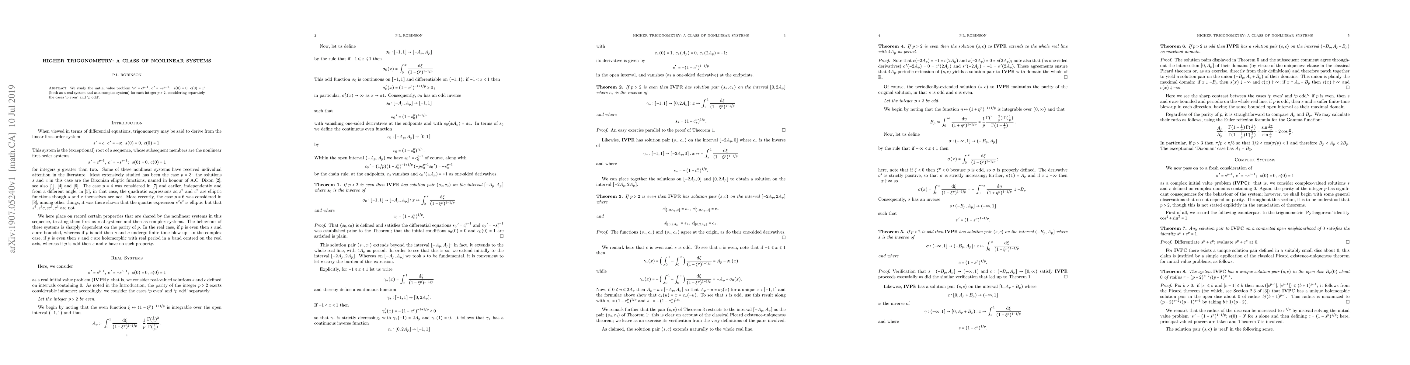 Thumbnail for Higher Trigonometry: A Class Of Nonlinear Systems