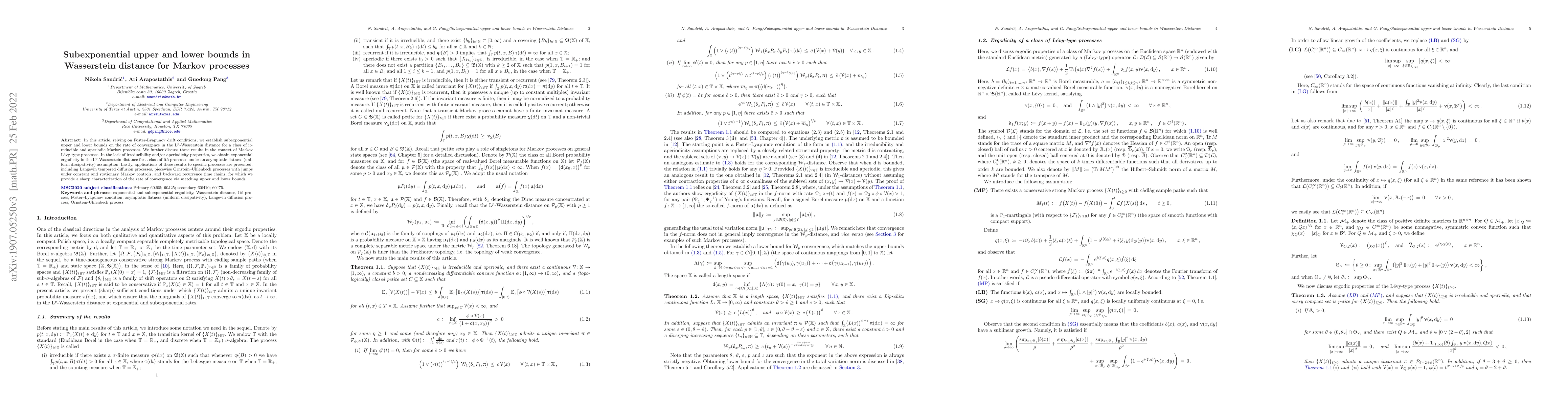 Thumbnail for Subexponential upper and lower bounds in Wasserstein distance for Markov
  processes