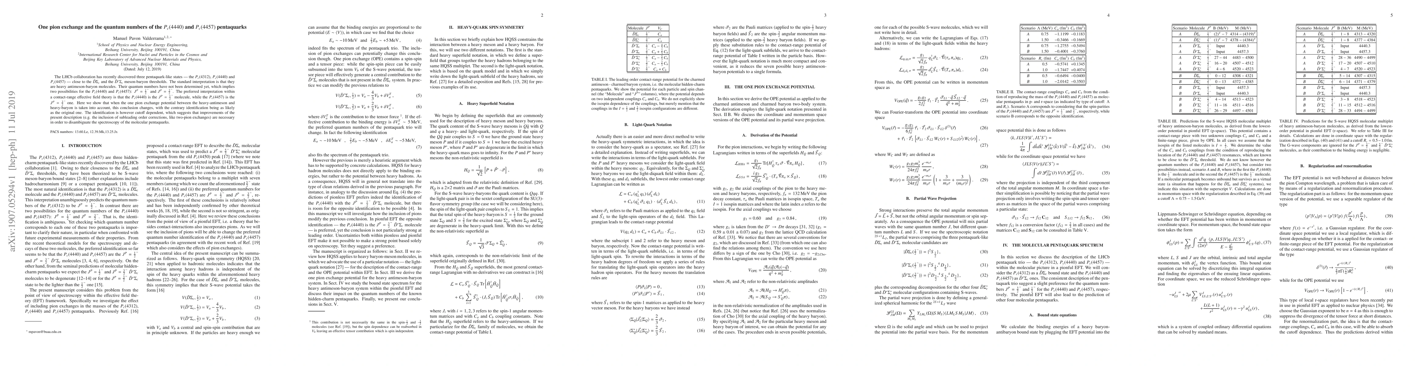 Thumbnail for One pion exchange and the quantum numbers of the Pc(4440) and Pc(4457)
  pentaquarks