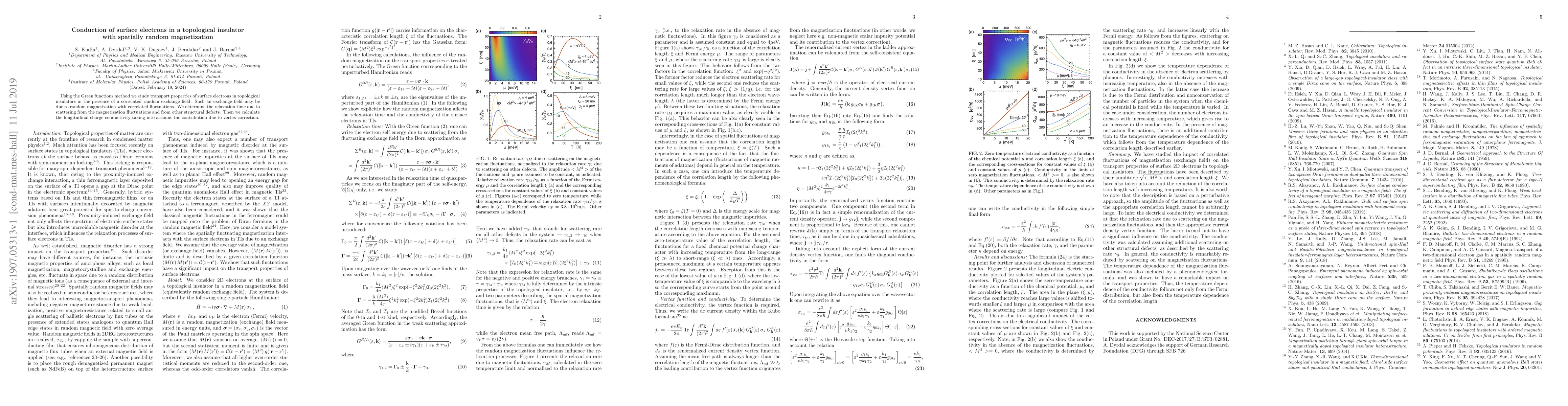 Thumbnail for Conduction of surface electrons in a topological insulator with
  spatially random magnetization