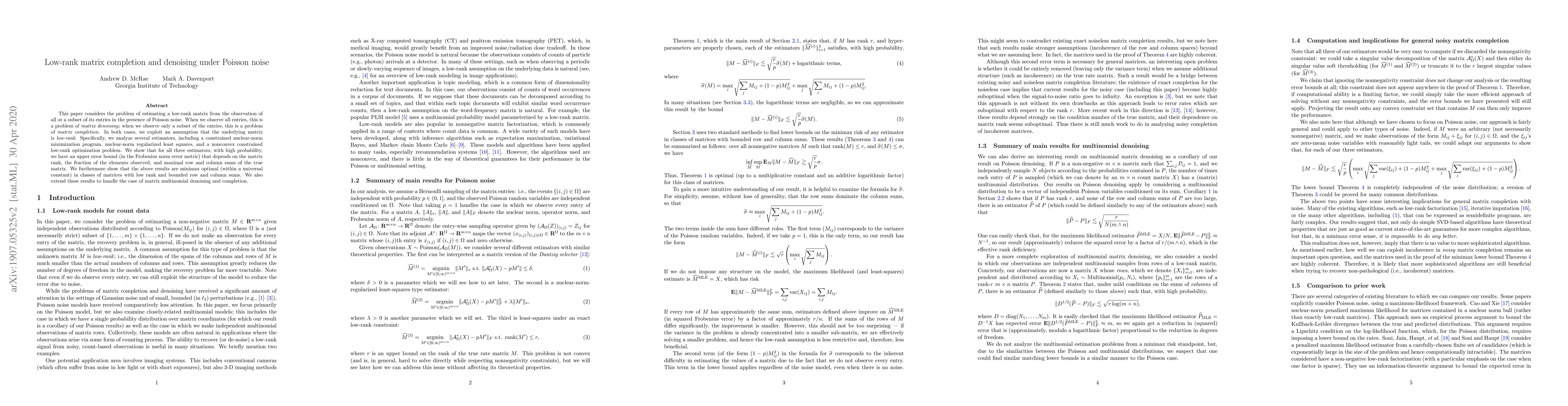 Thumbnail for Low-rank matrix completion and denoising under Poisson noise