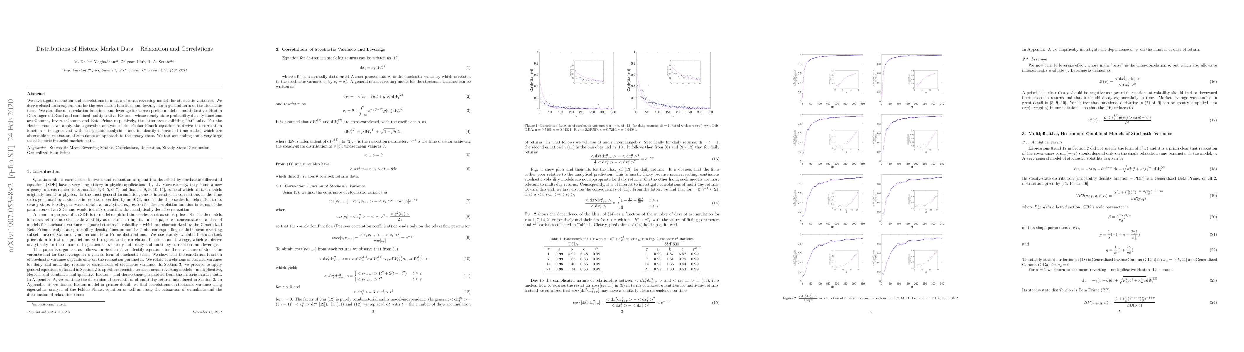 Thumbnail for Distributions of Historic Market Data -- Relaxation and Correlations