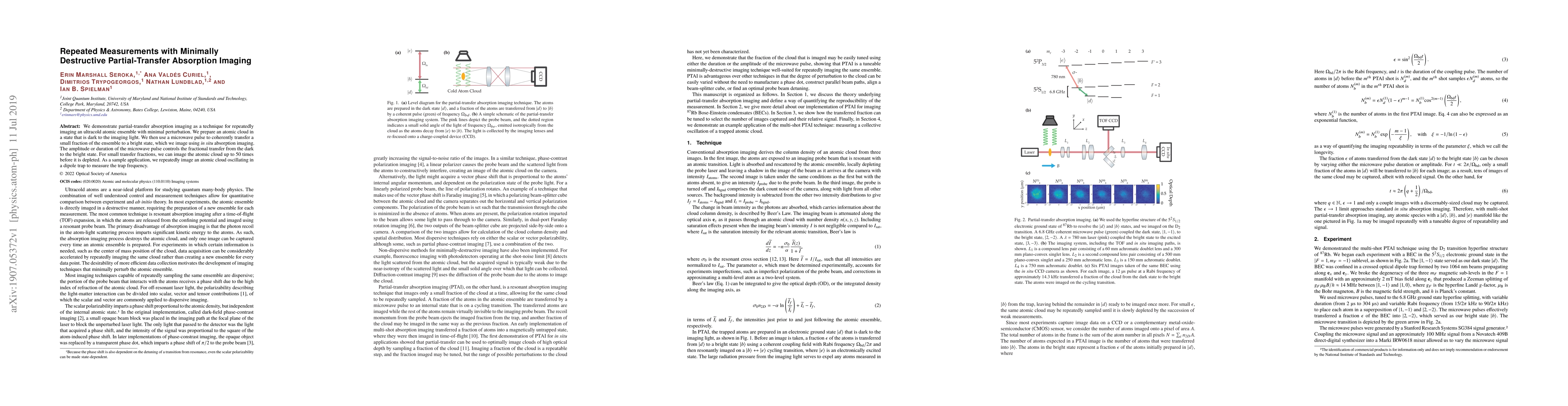 Thumbnail for Repeated Measurements with Minimally Destructive Partial-Transfer
  Absorption Imaging