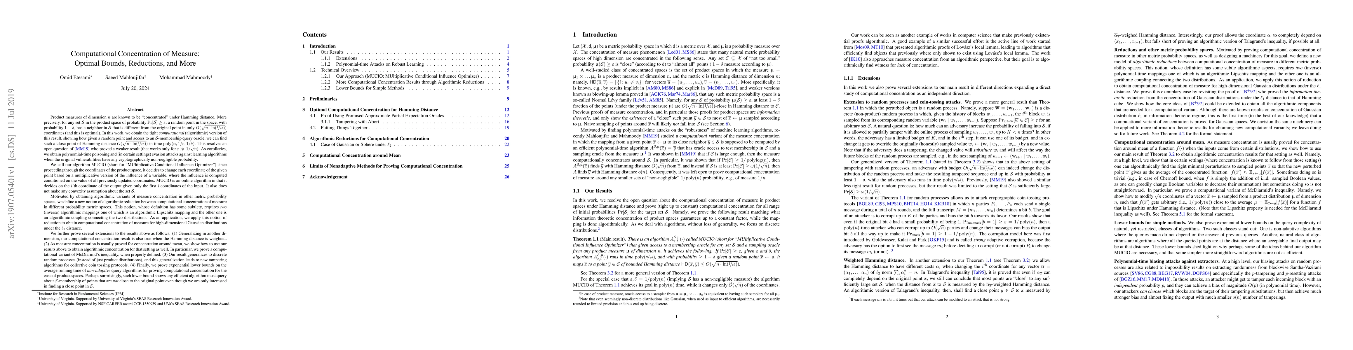 Thumbnail for Computational Concentration of Measure: Optimal Bounds, Reductions, and
  More