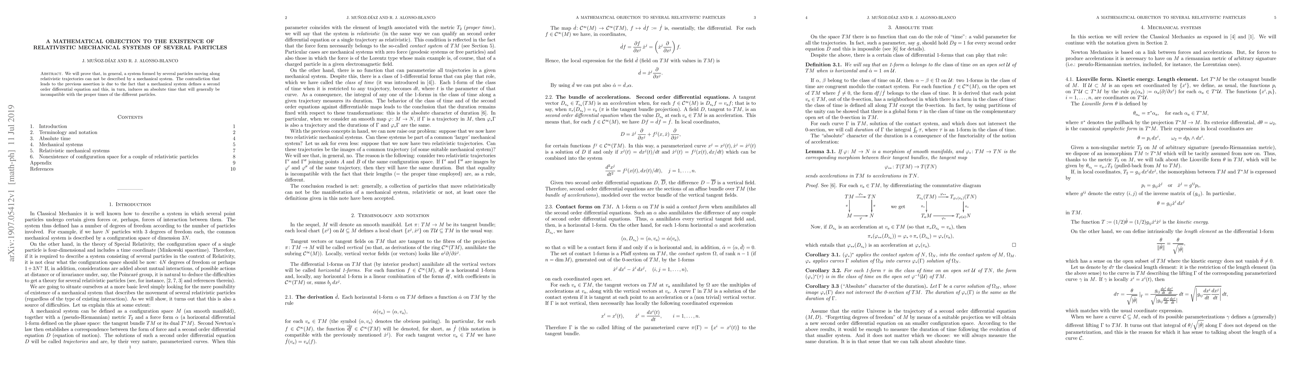 Thumbnail for A mathematical objection to the existence of relativistic mechanical
  systems of several particles
