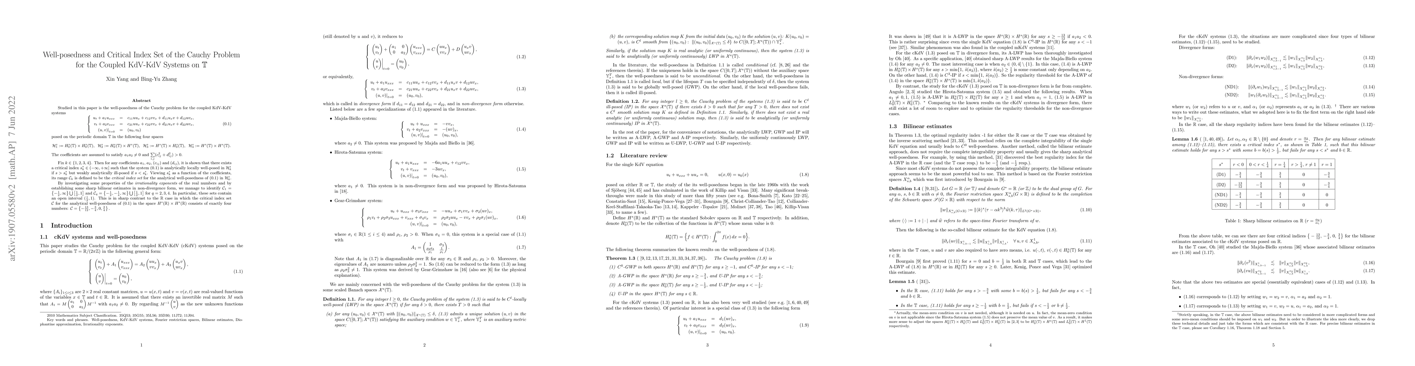 Thumbnail for Well-posedness and Critical Index Set of the Cauchy Problem for the
  Coupled KdV-KdV Systems on $\mathbb{T}$