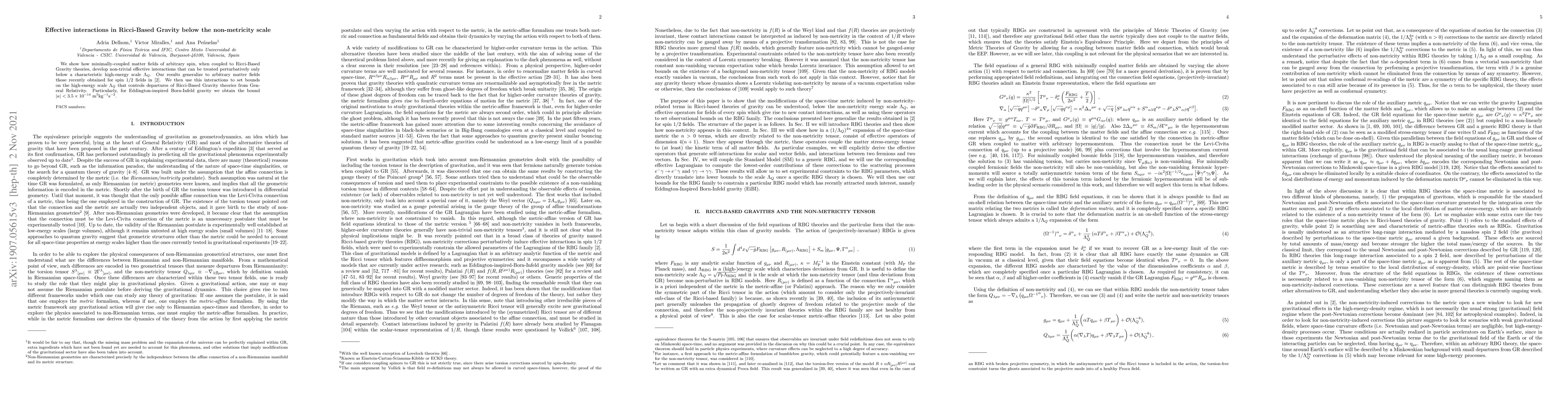 Thumbnail for Effective interactions in Ricci-Based Gravity models below the
  non-metricity scale