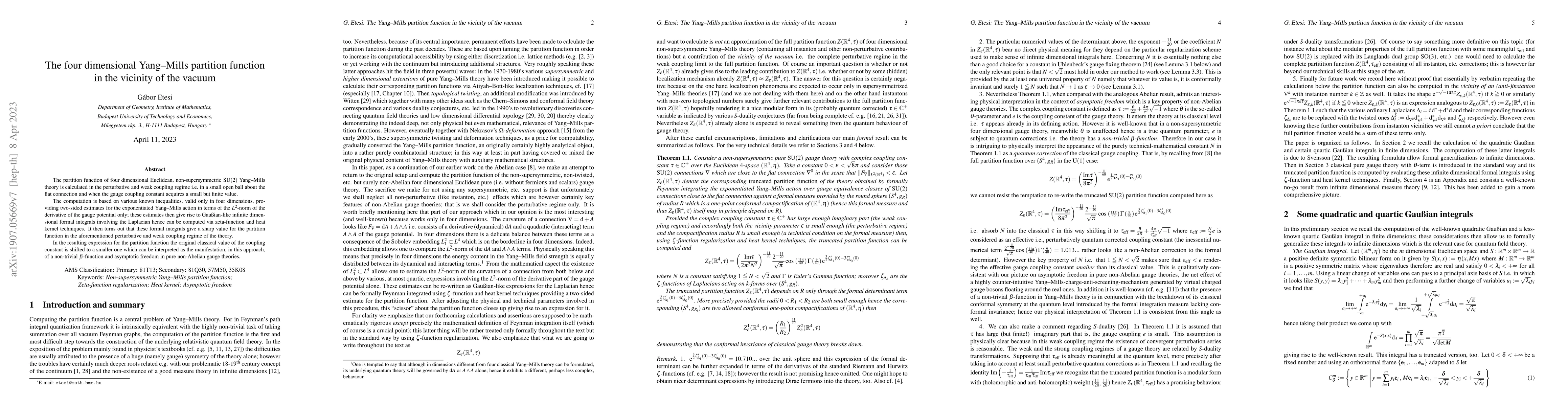 Thumbnail for The four dimensional Yang--Mills partition function in the vicinity of
  the vacuum