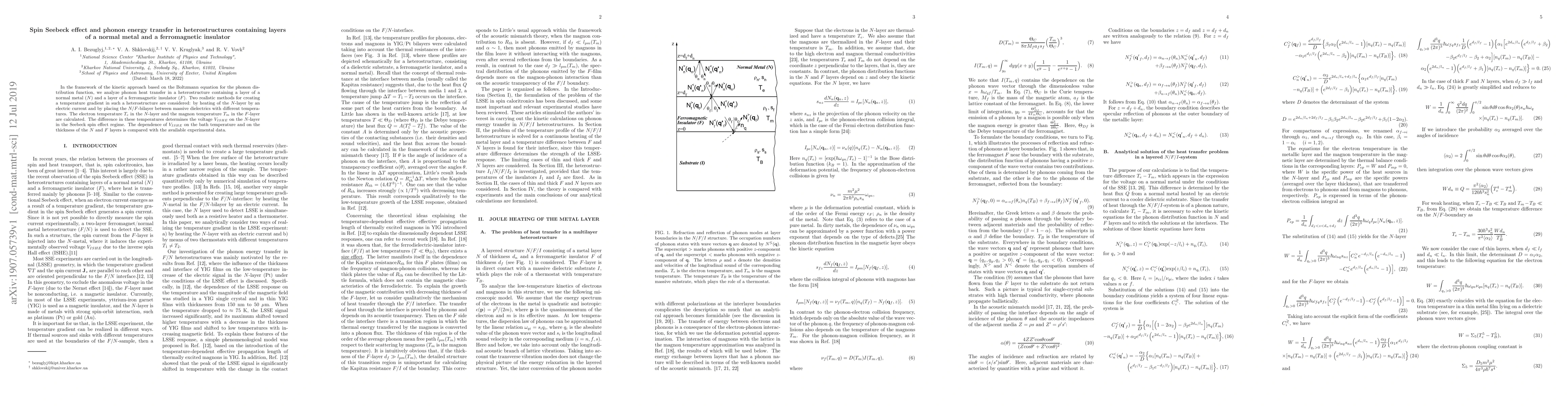 Thumbnail for Spin Seebeck effect and phonon energy transfer in heterostructures
  containing layers of a normal metal and a ferromagnetic insulator