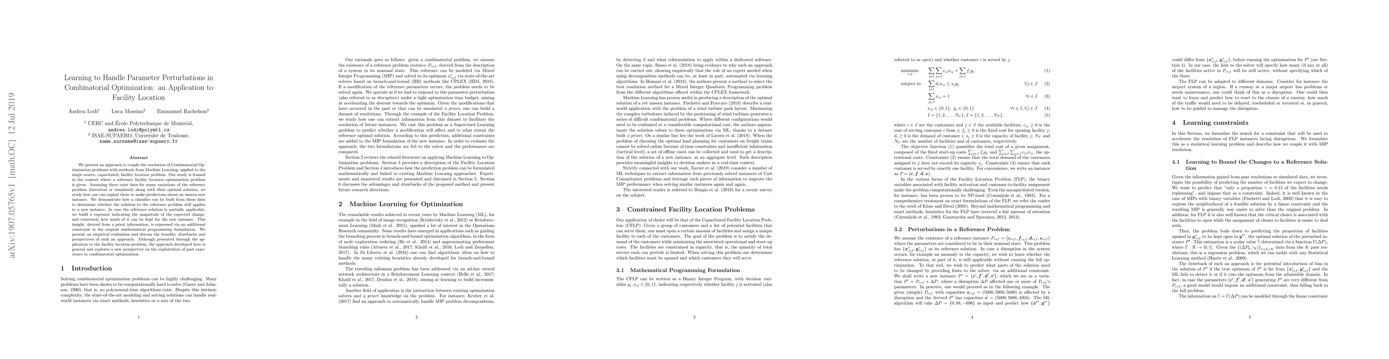 Thumbnail for Learning to Handle Parameter Perturbations in Combinatorial
  Optimization: an Application to Facility Location