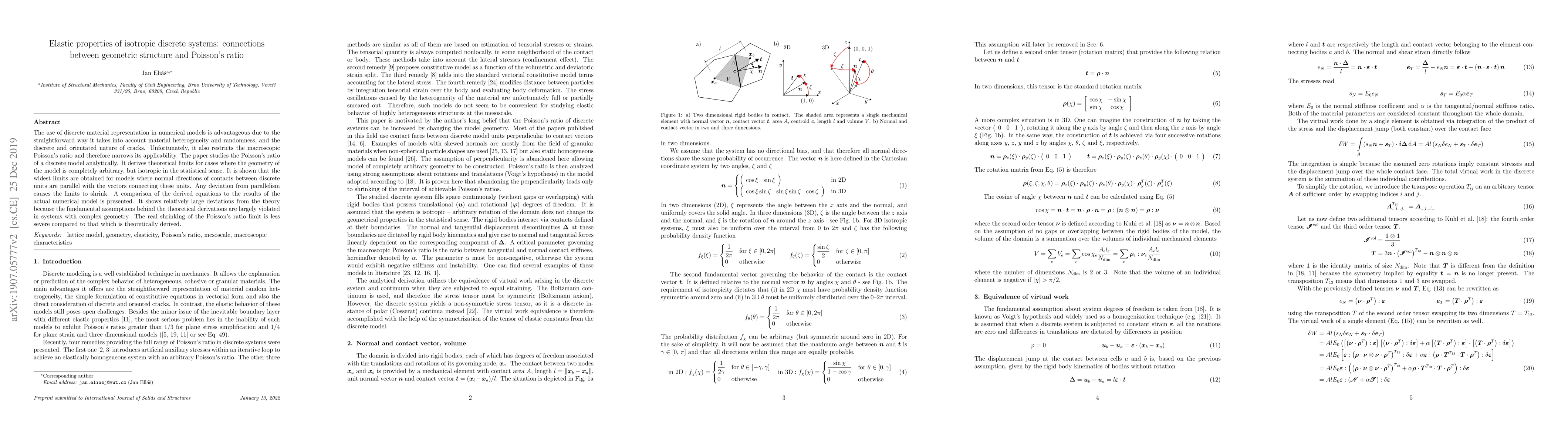 Thumbnail for Elastic properties of isotropic discrete systems: Connections between
  geometric structure and Poisson's ratio