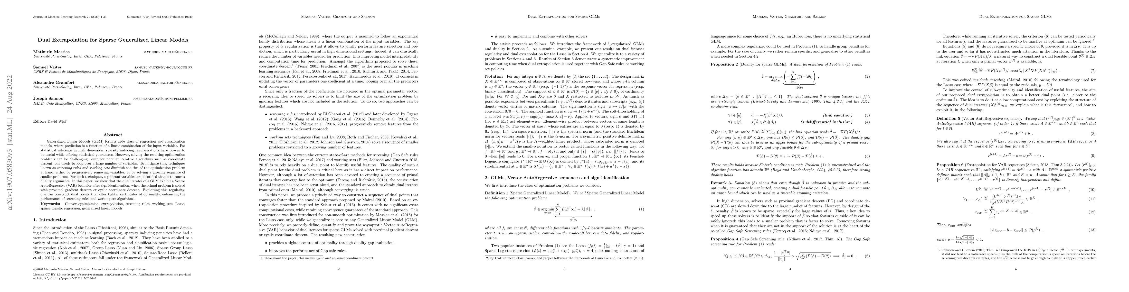 Thumbnail for Dual Extrapolation for Sparse Generalized Linear Models