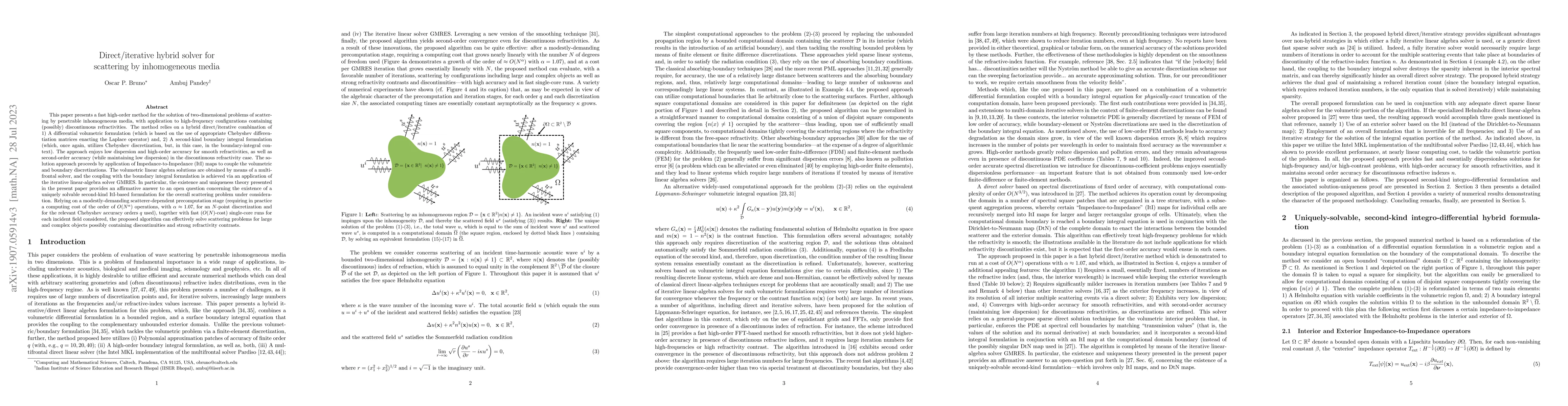 Thumbnail for Direct/iterative hybrid solver for scattering by inhomogeneous media