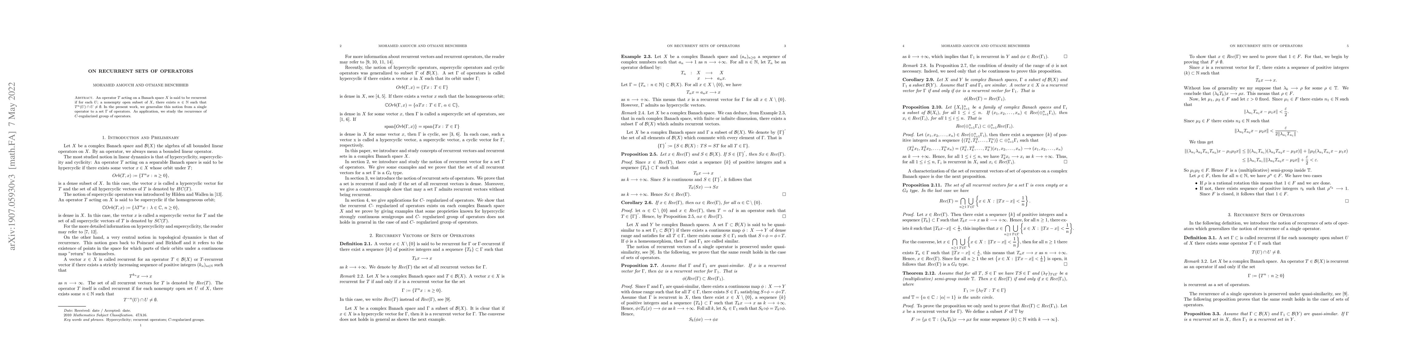 Thumbnail for On recurrent sets of operators