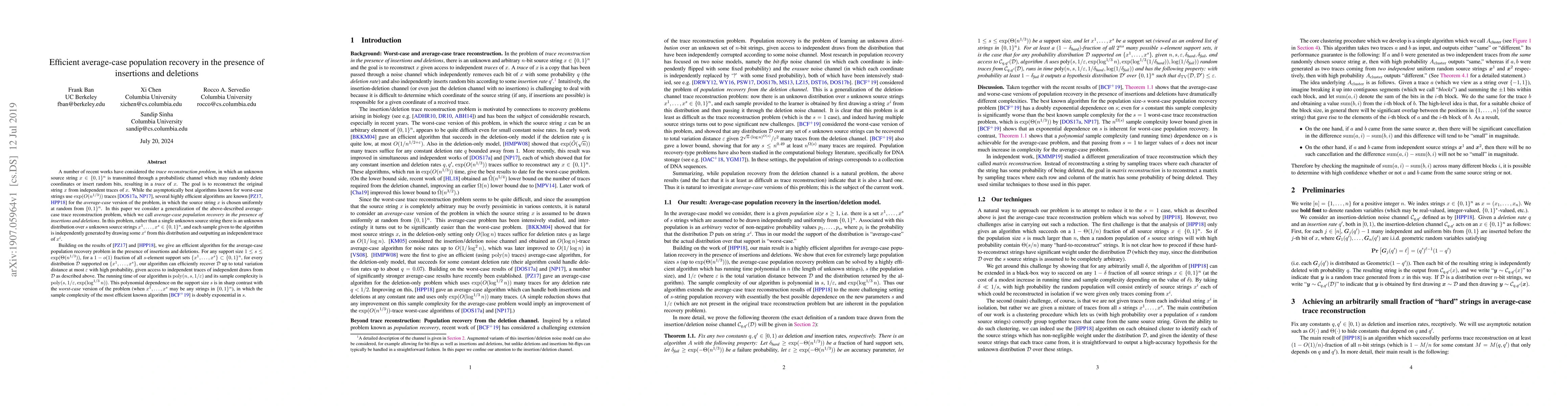 Thumbnail for Efficient average-case population recovery in the presence of insertions
  and deletions