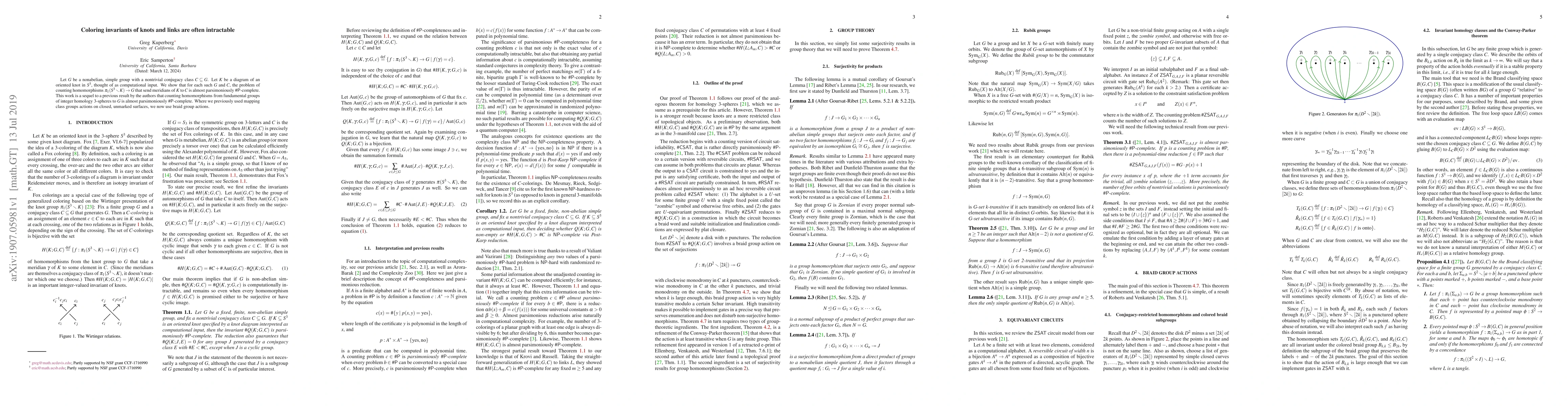 Thumbnail for Coloring invariants of knots and links are often intractable