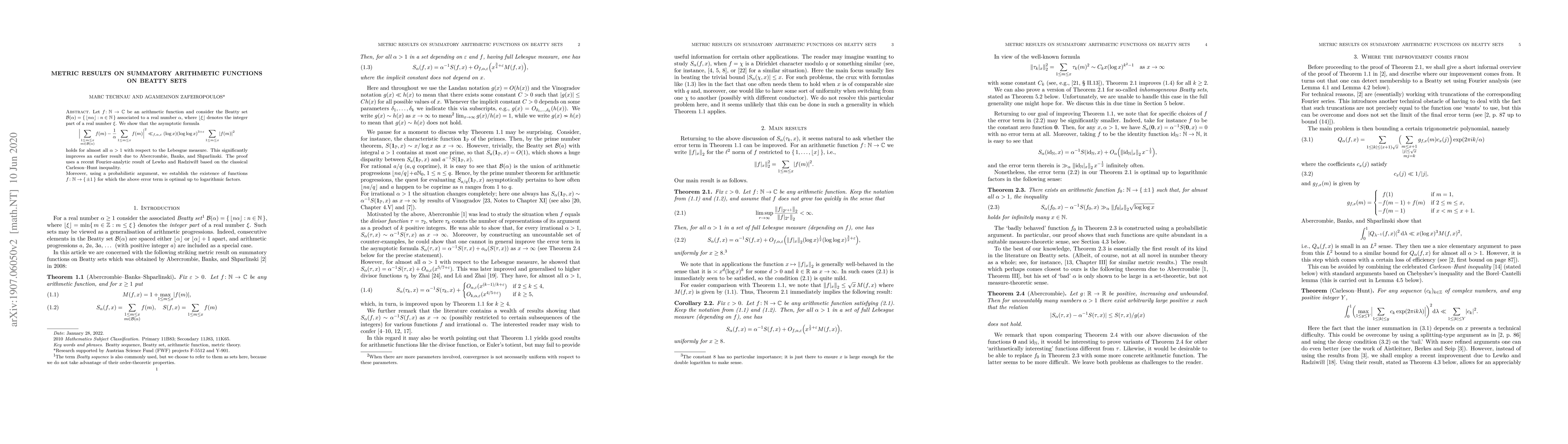 Thumbnail for Metric results on summatory arithmetic functions on Beatty sets