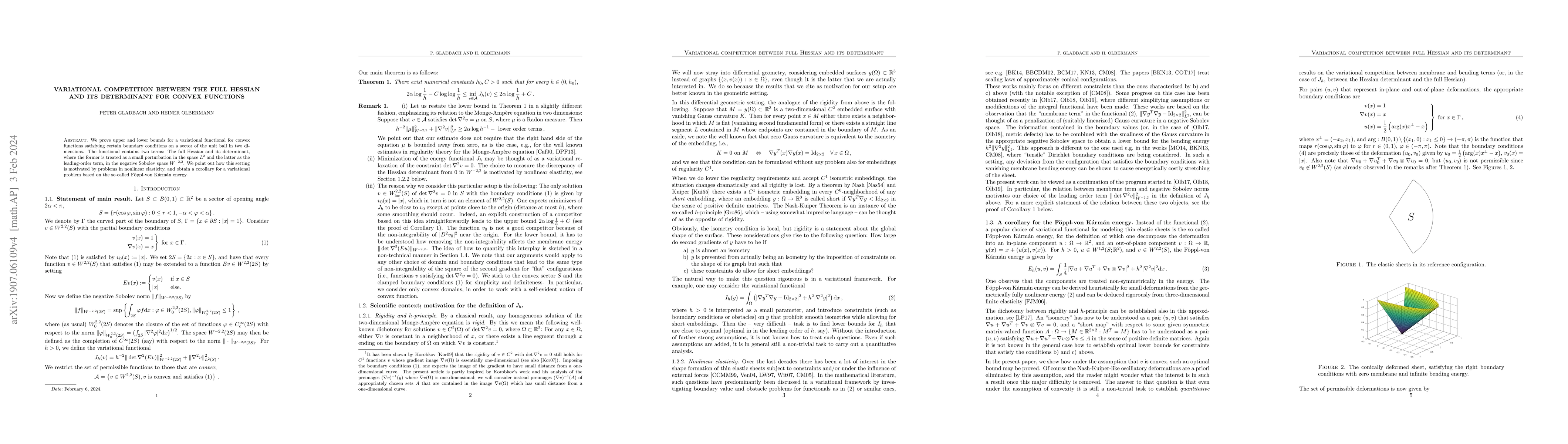 Thumbnail for Variational competition between full Hessian and its determinant for
  convex functions