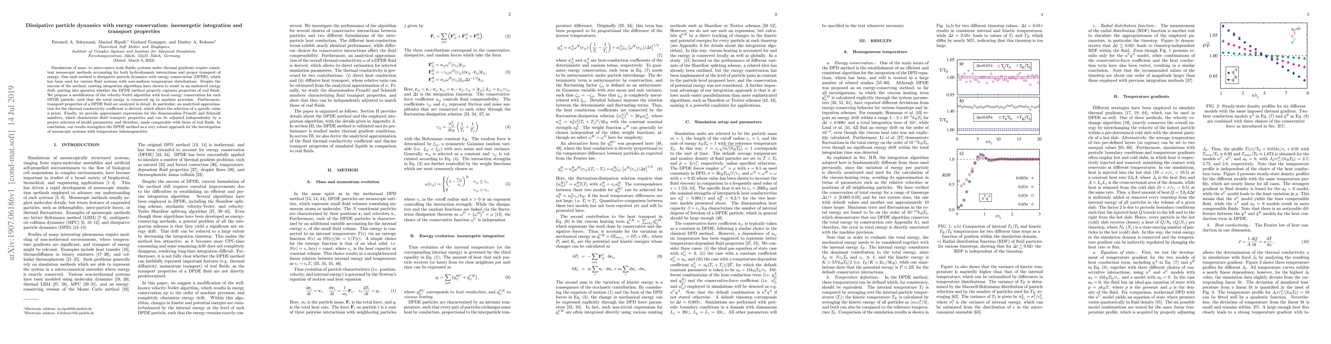 Thumbnail for Dissipative particle dynamics with energy conservation: isoenergetic
  integration and transport properties
