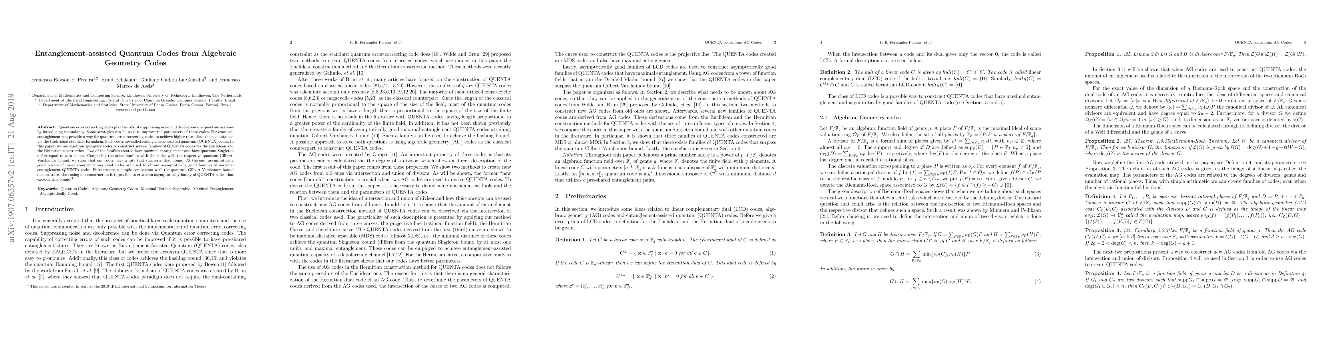 Thumbnail for Entanglement-assisted Quantum Codes from Algebraic Geometry Codes