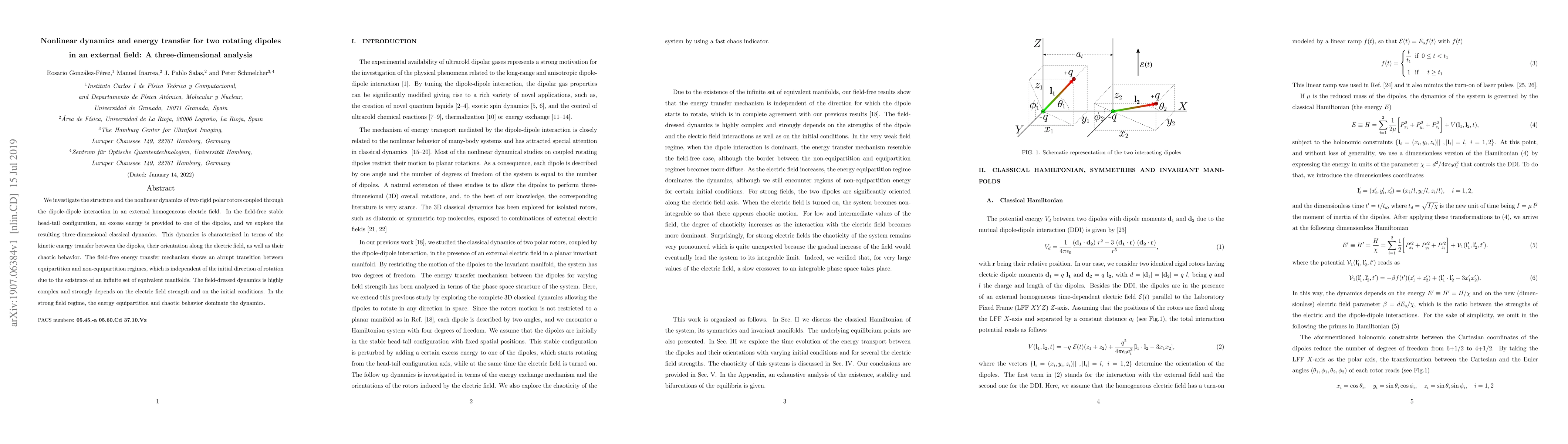Thumbnail for Nonlinear dynamics and energy transfer for two rotating dipoles in an
  external field: A three-dimensional analysis