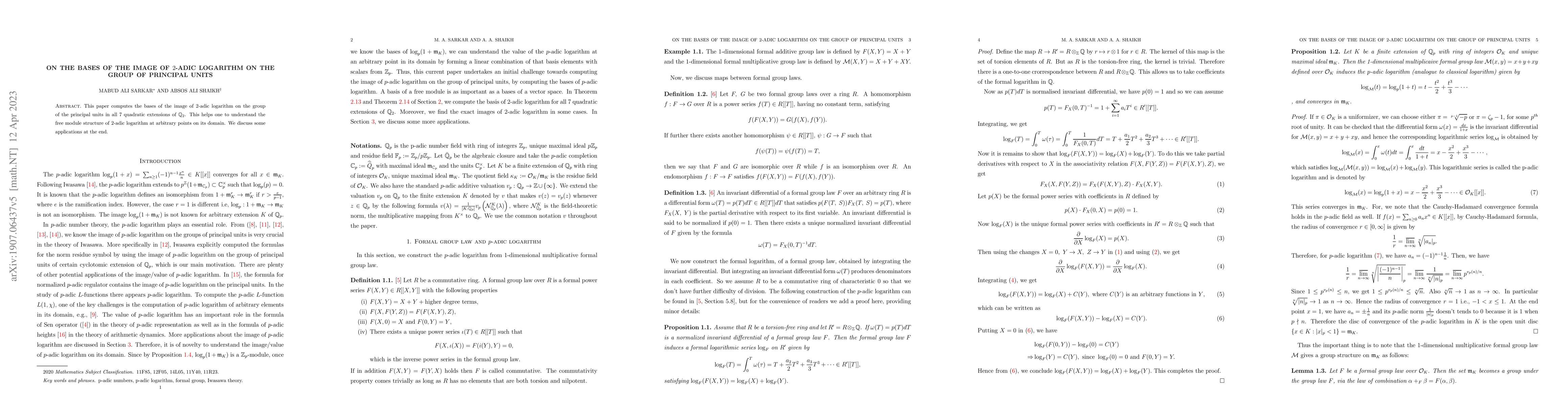 Thumbnail for On the bases of the image of $2$-adic logarithm on the group of
  principal units