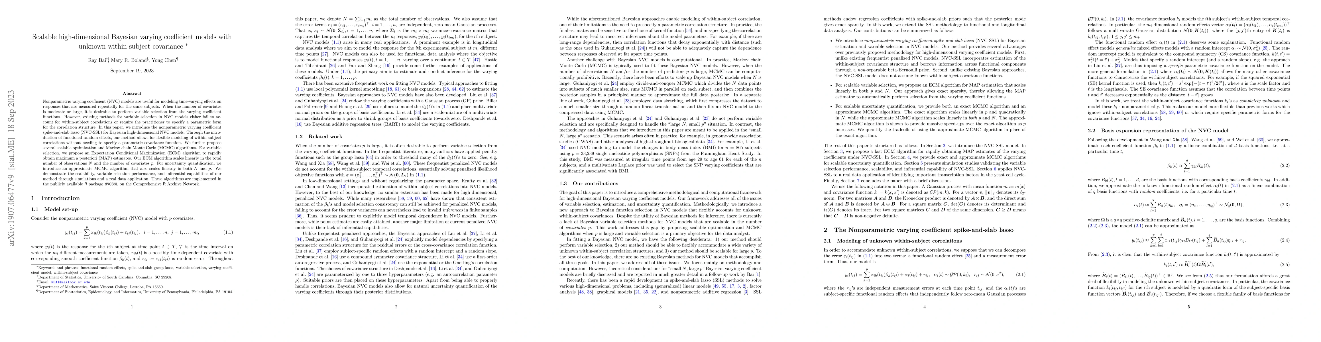 Thumbnail for Scalable high-dimensional Bayesian varying coefficient models with
  unknown within-subject covariance