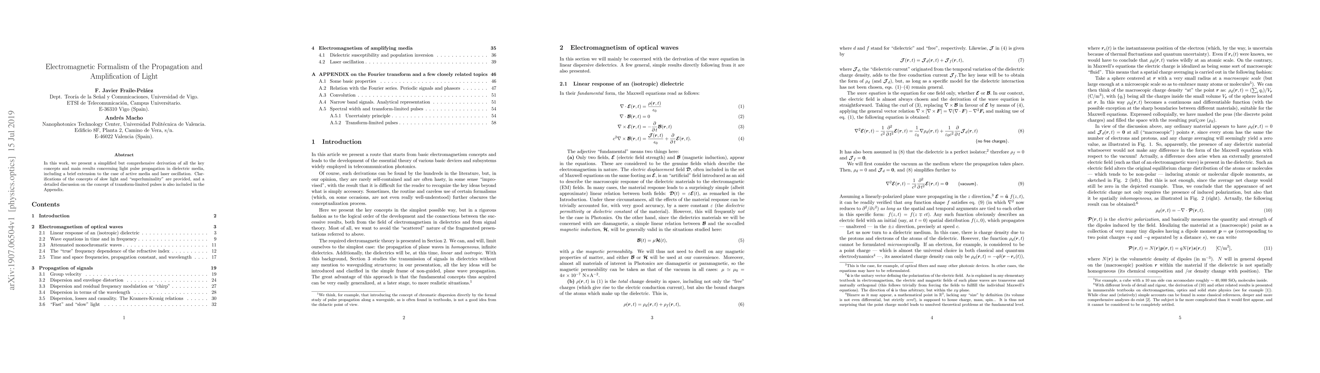 Thumbnail for Electromagnetic Formalism of the Propagation and Amplification of Light