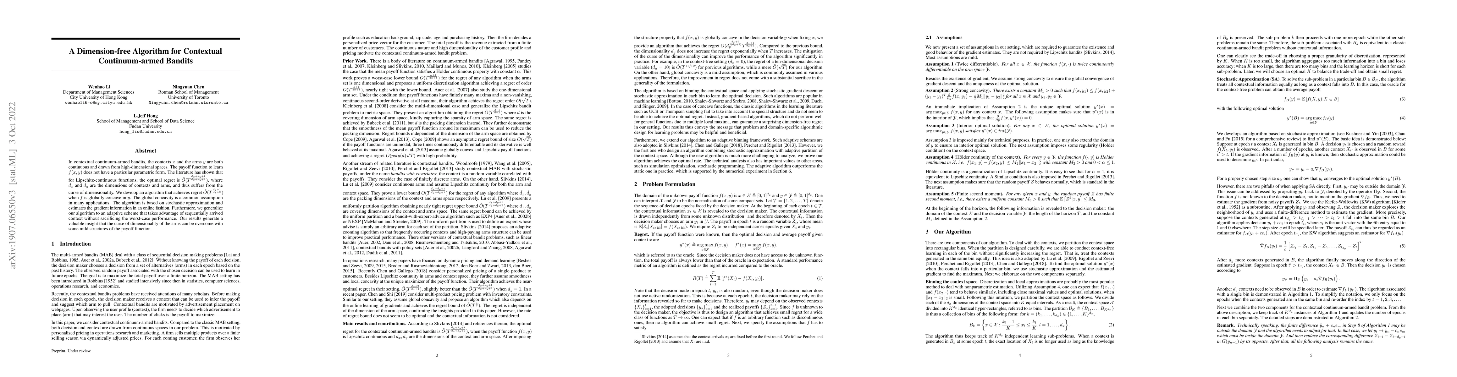 Thumbnail for A Dimension-free Algorithm for Contextual Continuum-armed Bandits