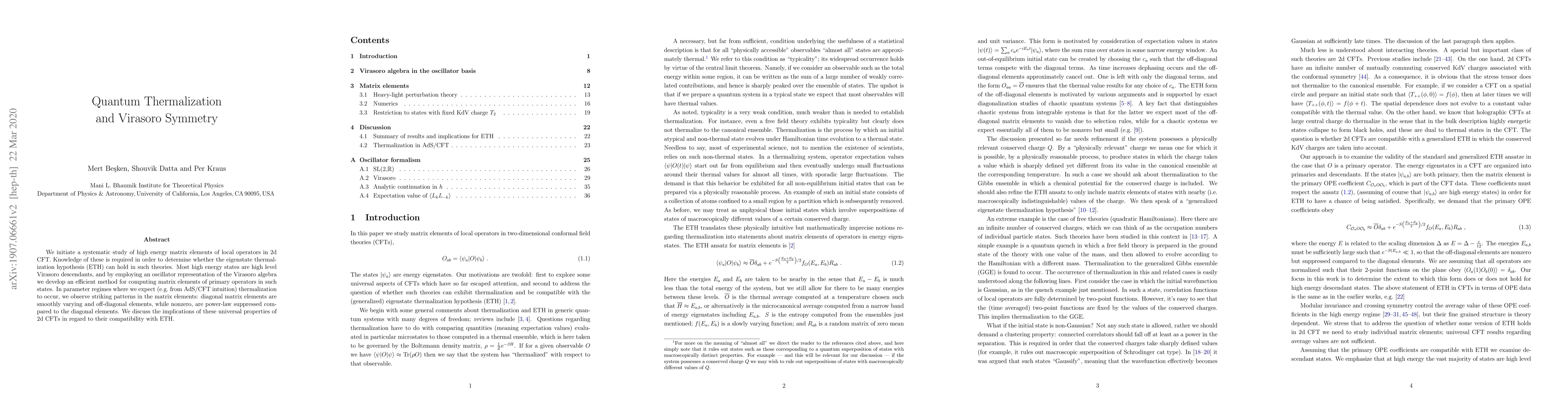 Thumbnail for Quantum thermalization and Virasoro symmetry