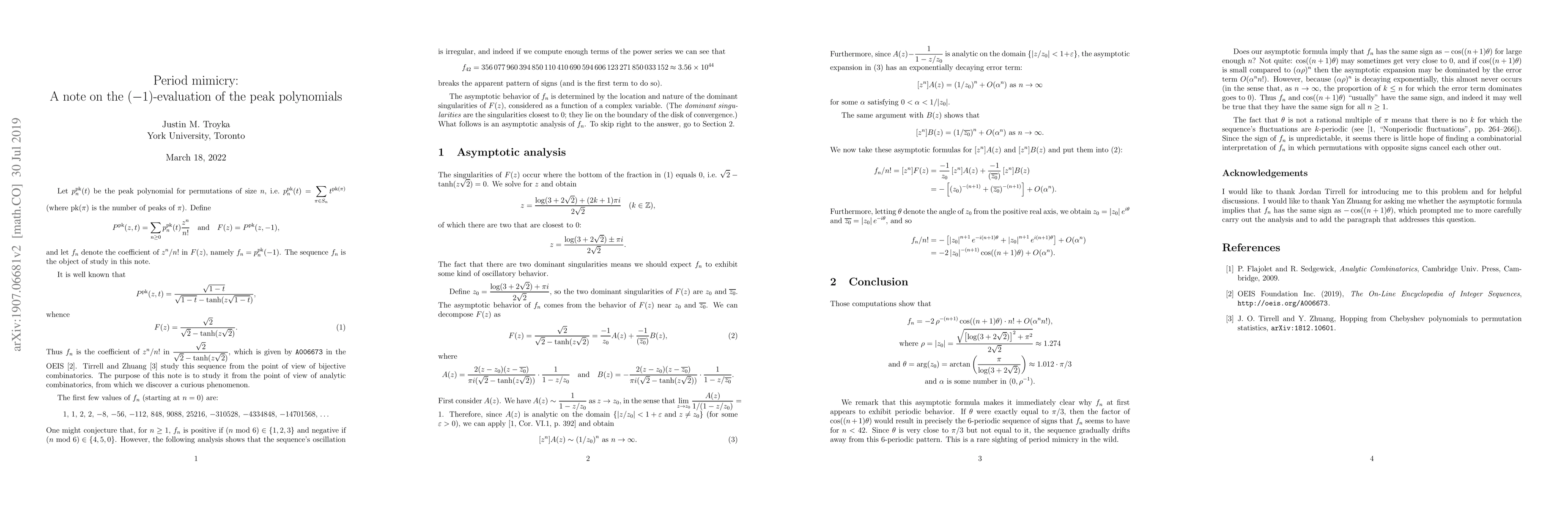 Thumbnail for Period mimicry: A note on the $(-1)$-evaluation of the peak polynomials