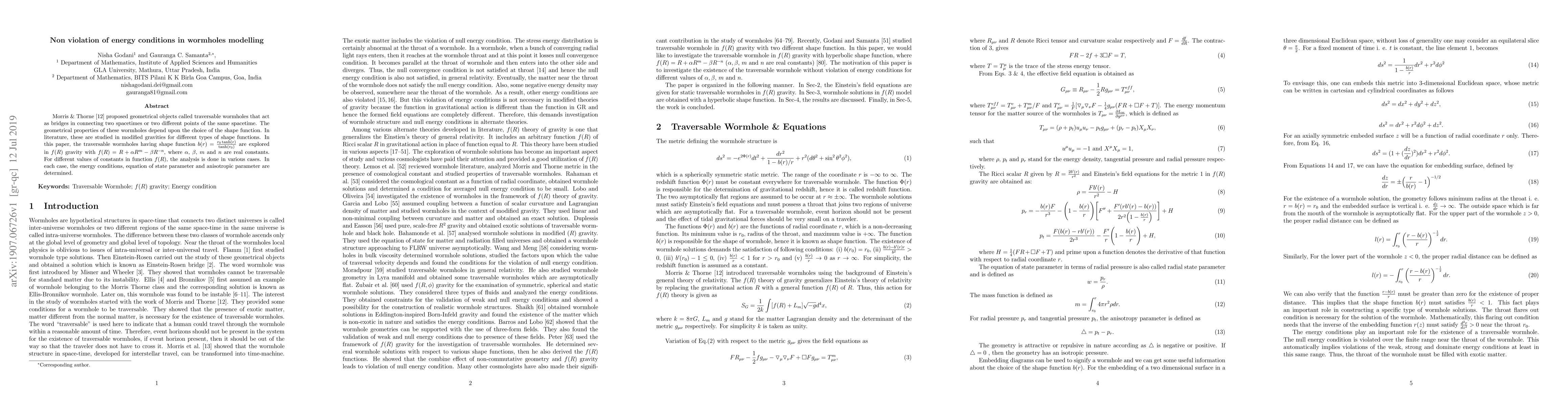 Thumbnail for Non violation of energy conditions in wormholes modelling
