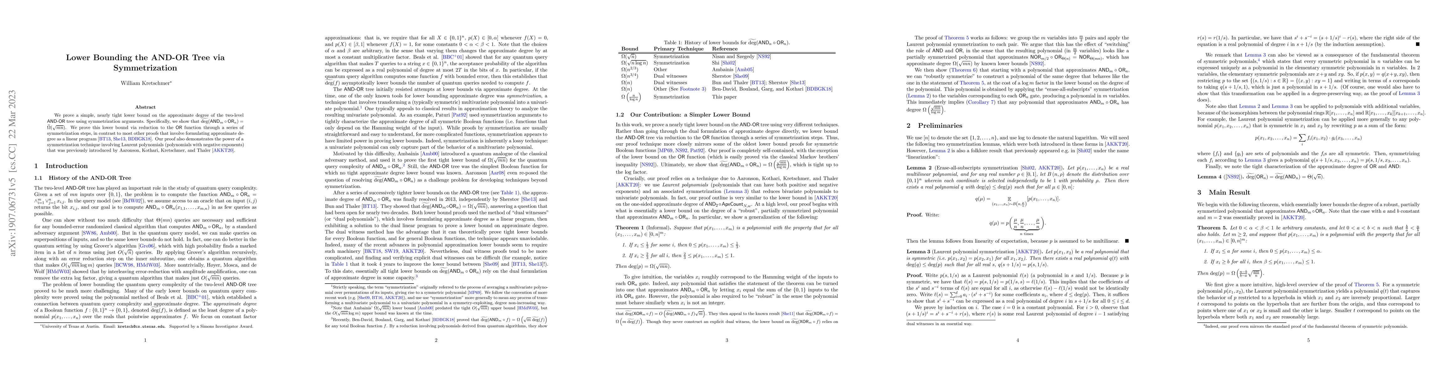 Thumbnail for Lower Bounding the AND-OR Tree via Symmetrization
