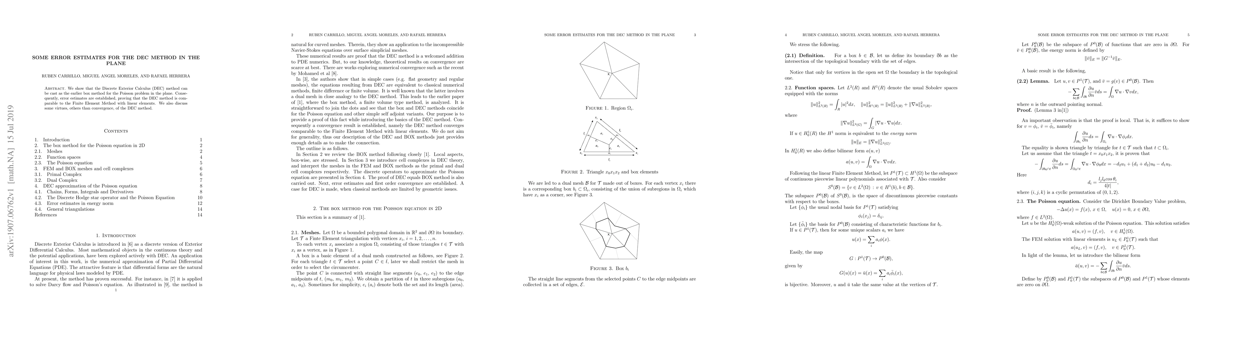 Thumbnail for Some error estimates for the DEC method in the plane
