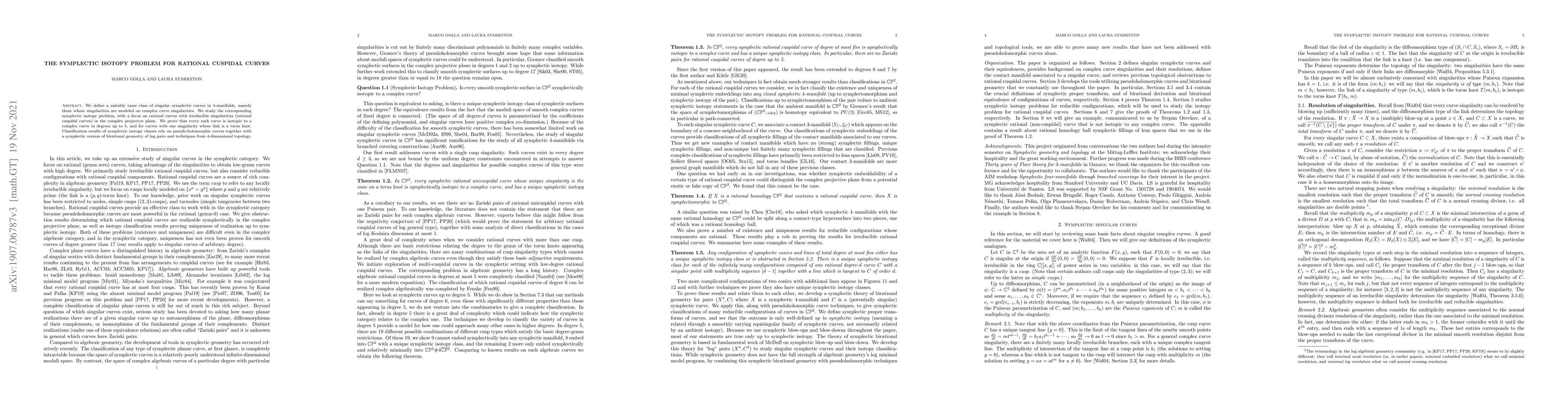 Thumbnail for The symplectic isotopy problem for rational cuspidal curves
