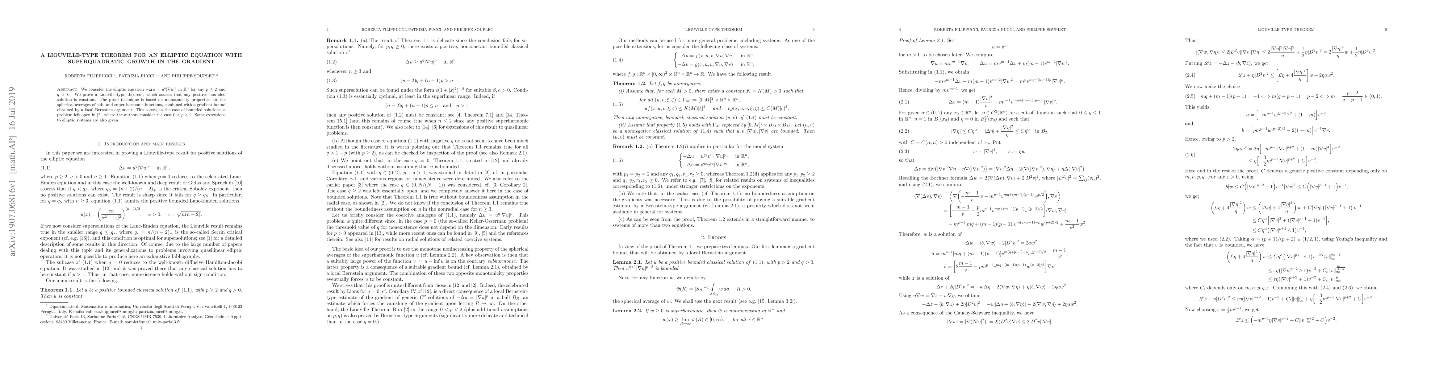 Thumbnail for A Liouville-type theorem for an elliptic equation with superquadratic
  growth in the gradient