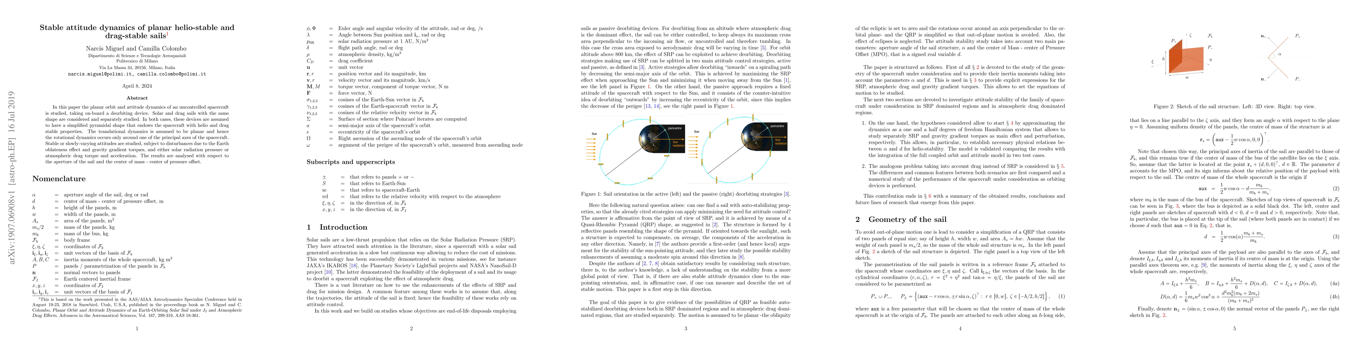 Thumbnail for Stable attitude dynamics of planar helio-stable and drag-stable sails