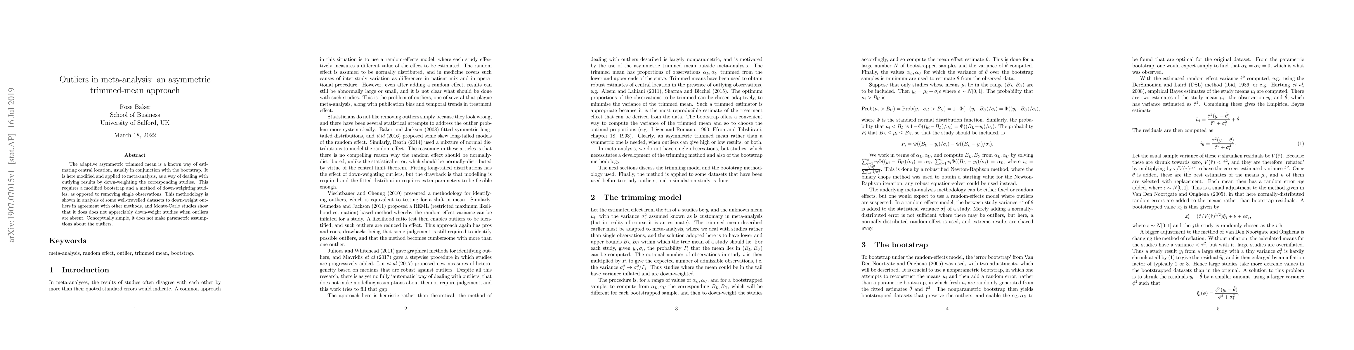 Thumbnail for Outliers in meta-analysis: an asymmetric trimmed-mean approach