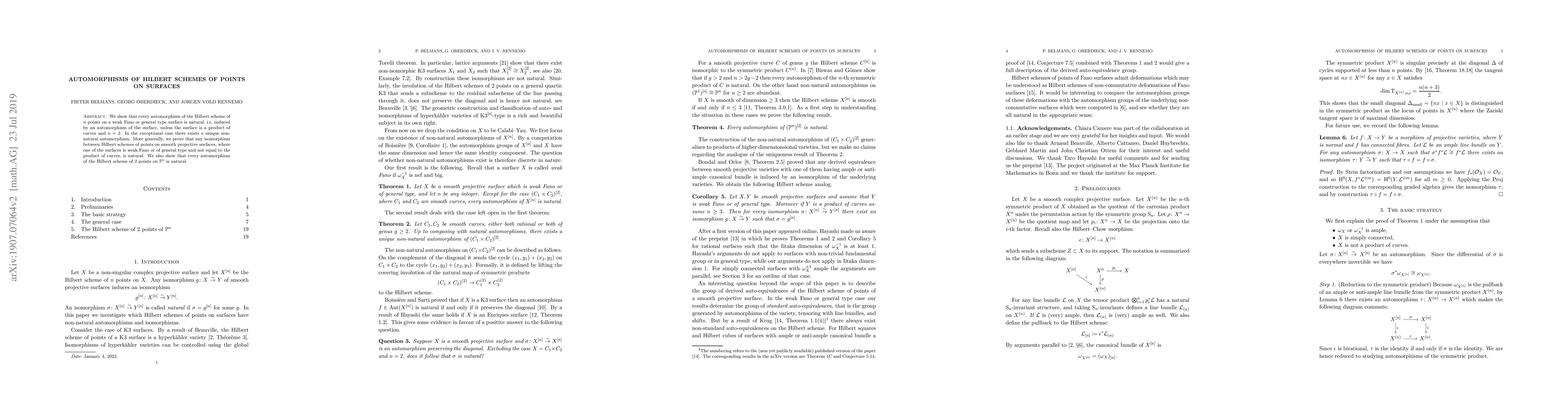 Thumbnail for Automorphisms of Hilbert schemes of points on surfaces