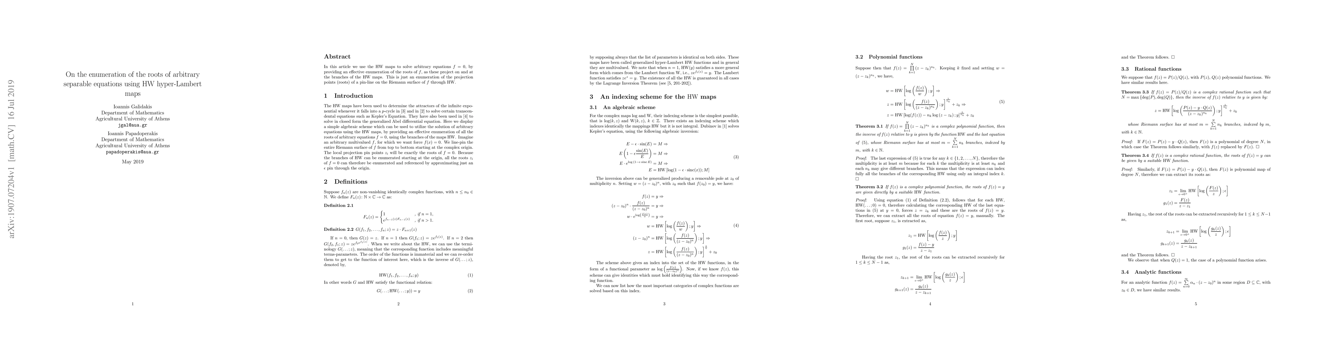Thumbnail for On the enumeration of the roots of arbitrary separable equations using
  HW hyper-Lambert maps