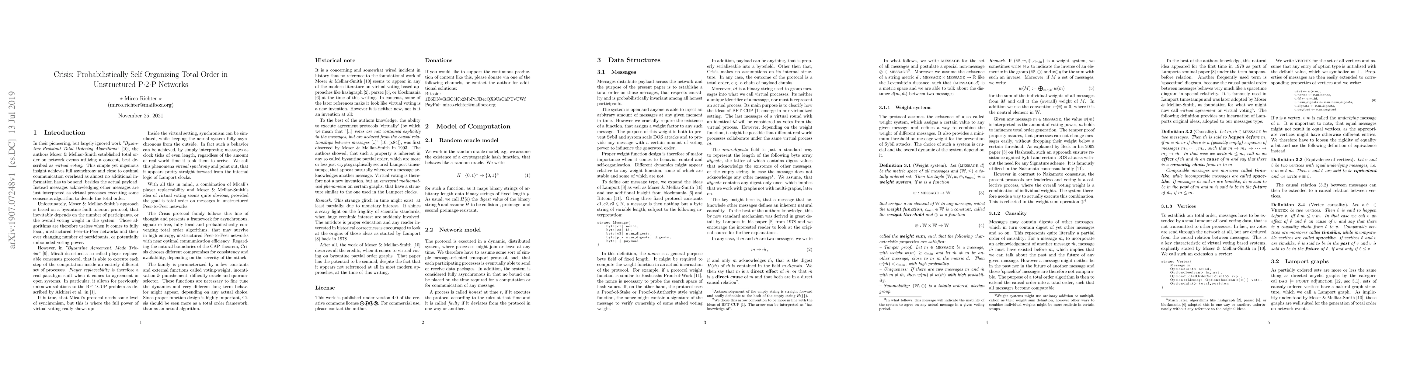 Thumbnail for Crisis: Probabilistically Self Organizing Total Order in Unstructured
  P2P Networks
