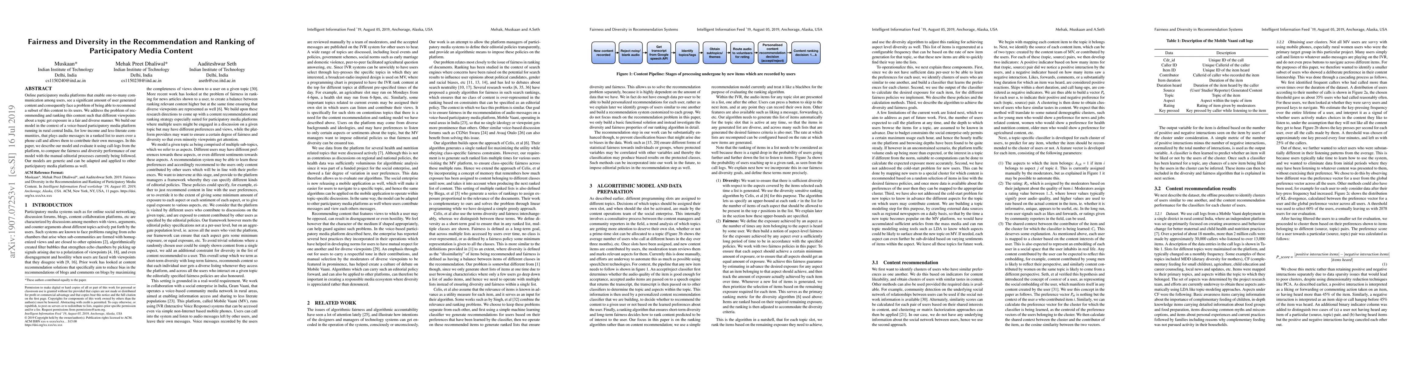 Thumbnail for Fairness and Diversity in the Recommendation and Ranking of
  Participatory Media Content
