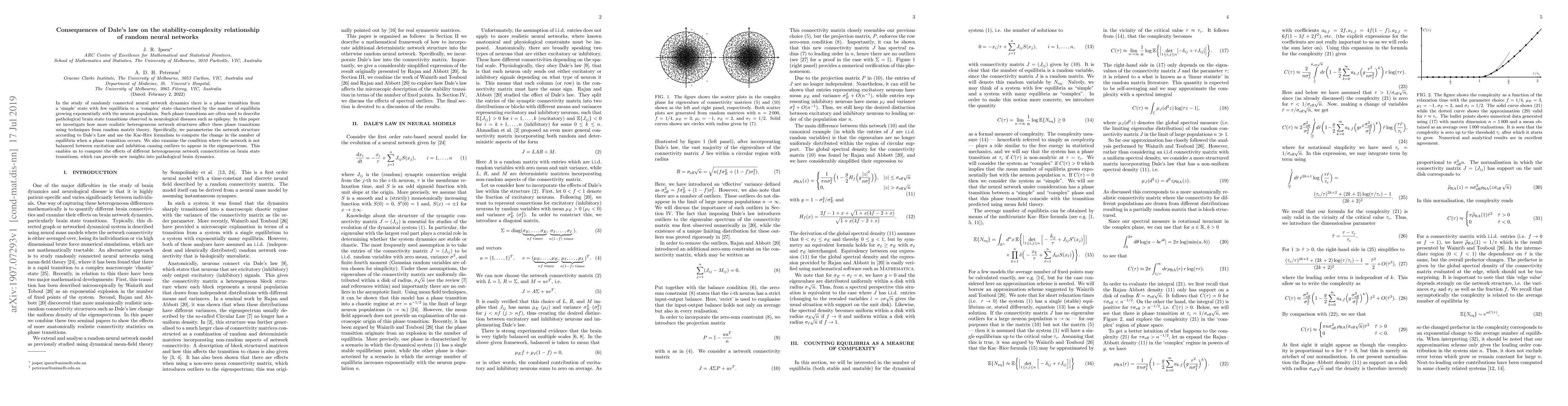 Thumbnail for Consequences of Dale's law on the stability-complexity relationship of
  random neural networks