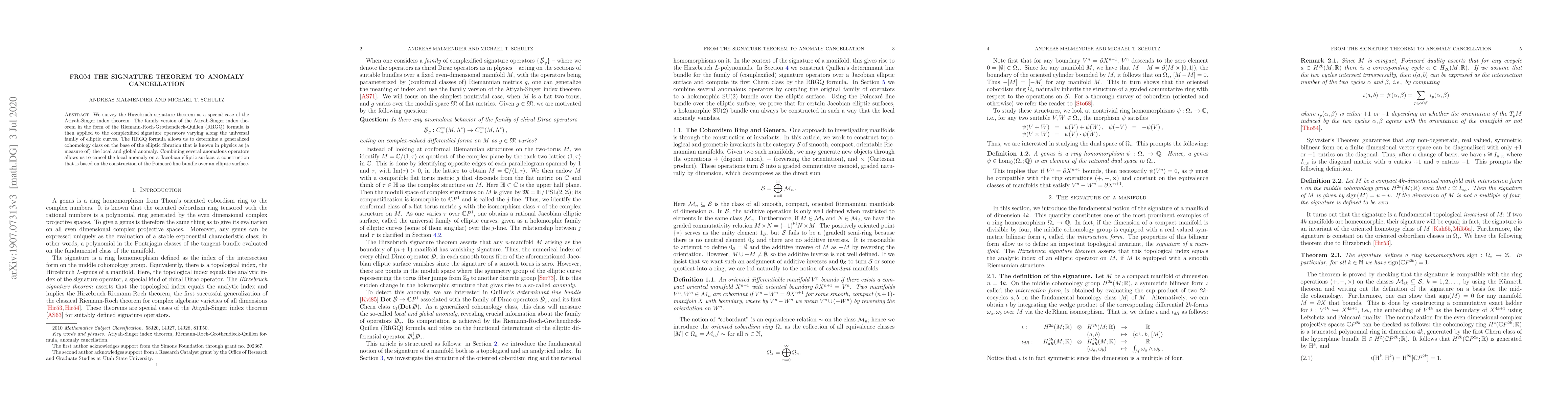 Thumbnail for From the signature theorem to anomaly cancellation