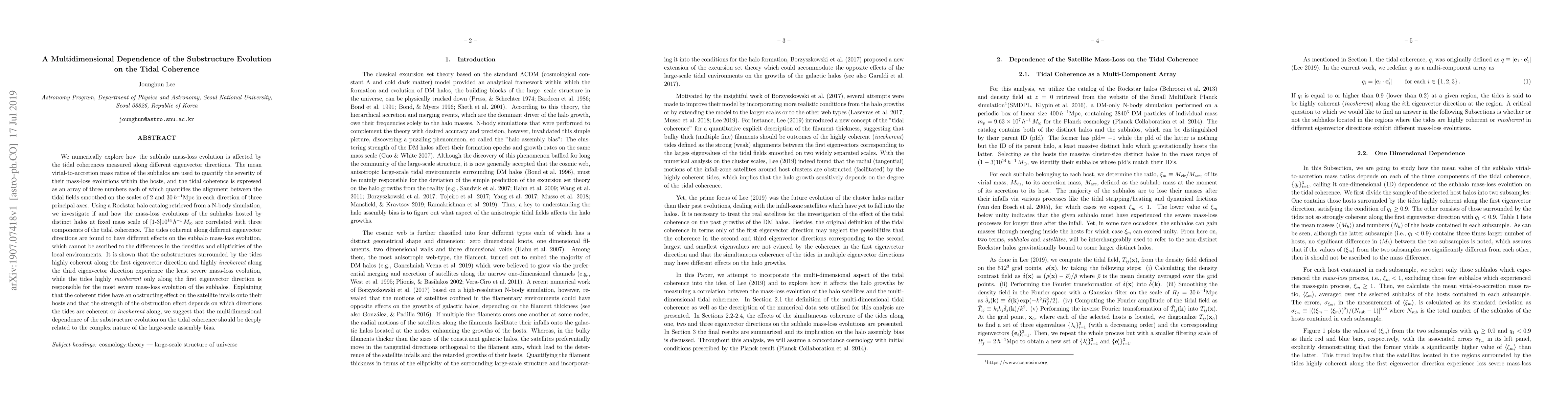 Thumbnail for A Multidimensional Dependence of the Substructure Evolution on the Tidal
  Coherence