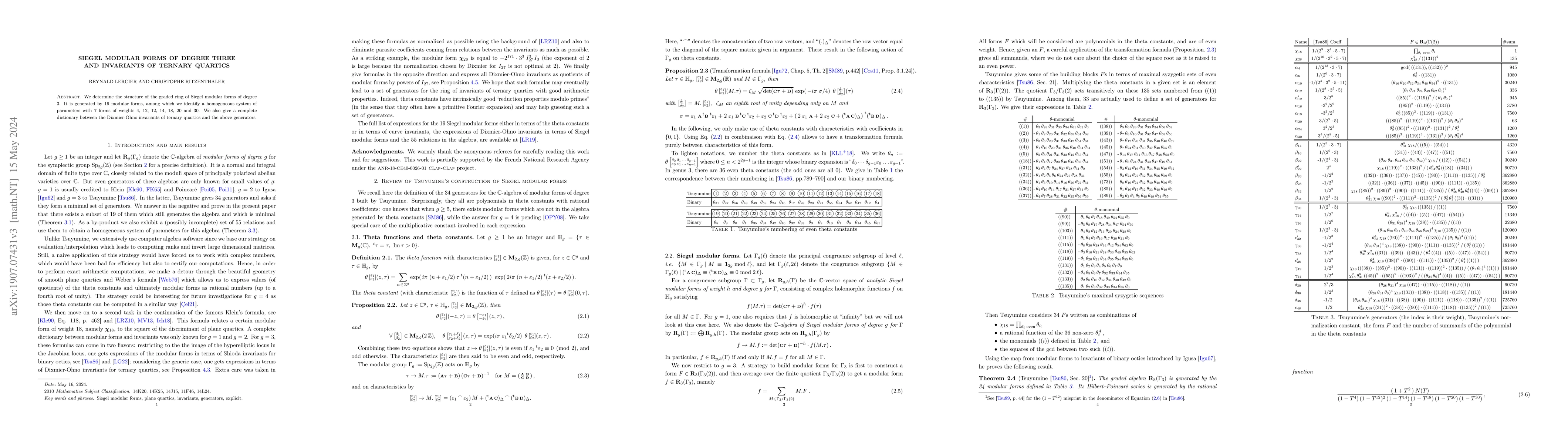 Thumbnail for Siegel modular forms of degree three and invariants of ternary quartics